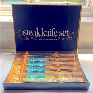 Steak Knives Set of 6 New Sealed Box Washington Forge Half Tan Stainless & Oak